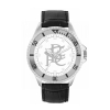 Mens Black Leather Interlink Watch