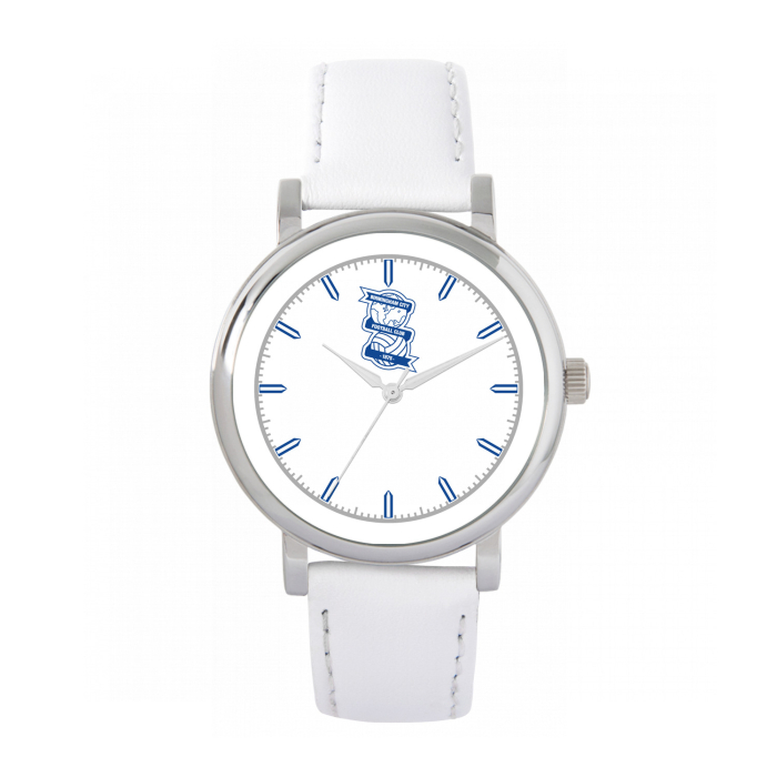 Womens White Leather Small Badge Watch