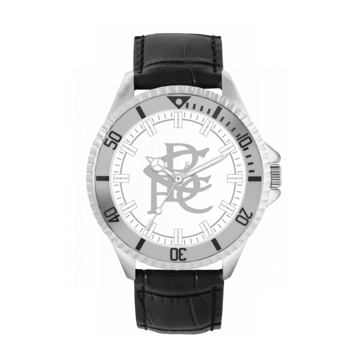 Mens Black Leather Interlink Watch