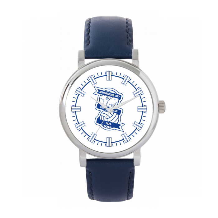Womens Navy Leather Large Crest Watch